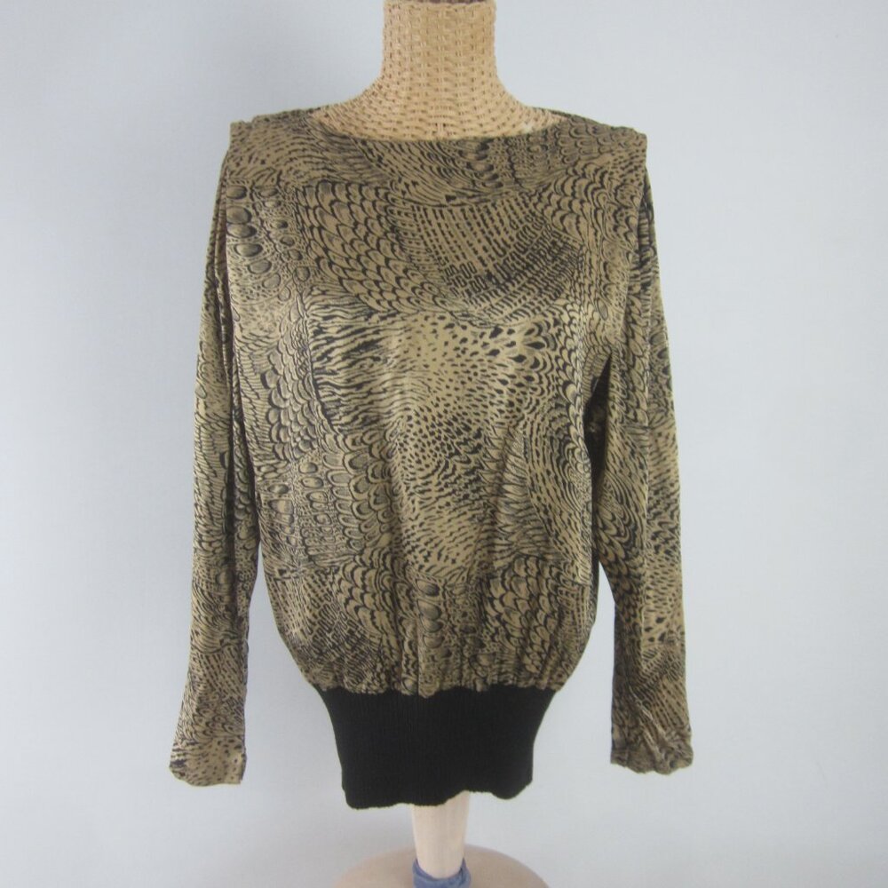 Vtg Gertrude Frank Brookline MA Womens 8 100% Silk LS Gold Animal Print Shirt